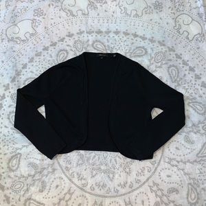 BCBGMaxAzria Black Long Sleeve Cardigan Open Front Woven Accents Size L
